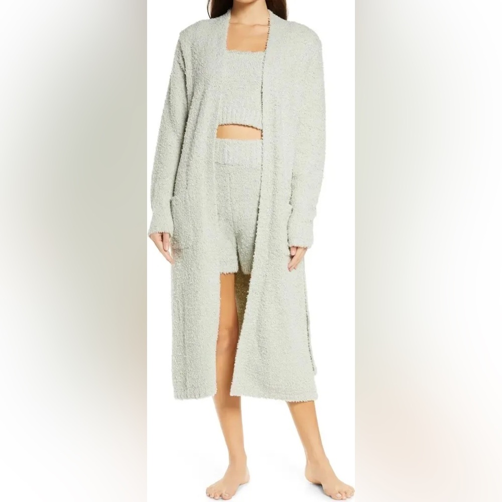 SKIMS Cozy Knit long robe, tank top, and shorts bundle S/M Aqua